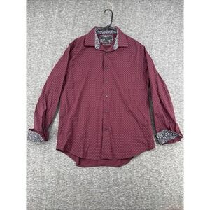 Report Collection Slim Fit Dress Shirt Mens Large Burgundy Contrast Flip Cuff